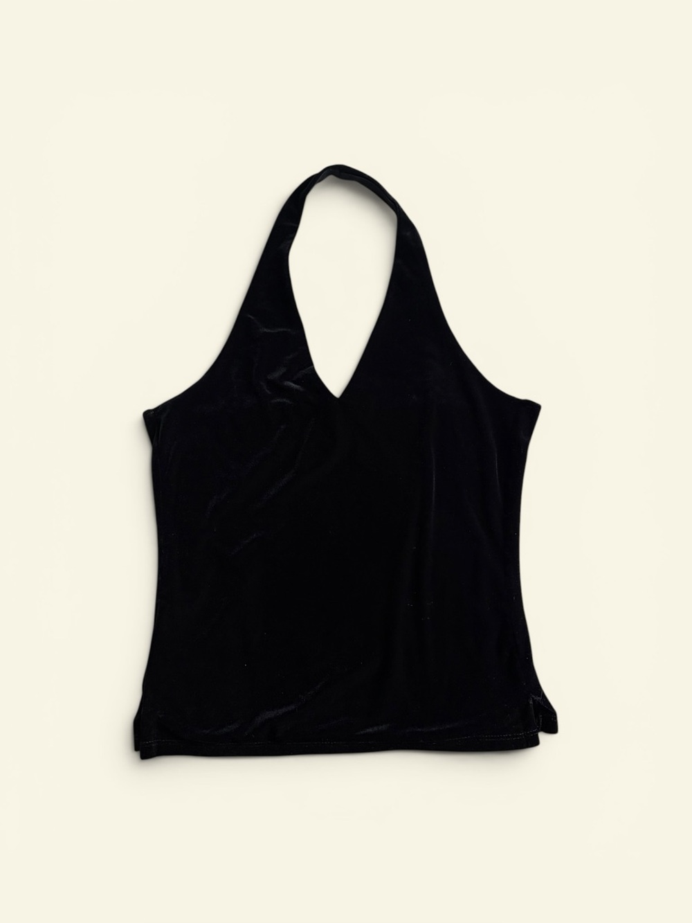 Vintage Vol. 1 Black Halter Top Velvet V-Neck Sleeveless Y2K 90s Large Grunge